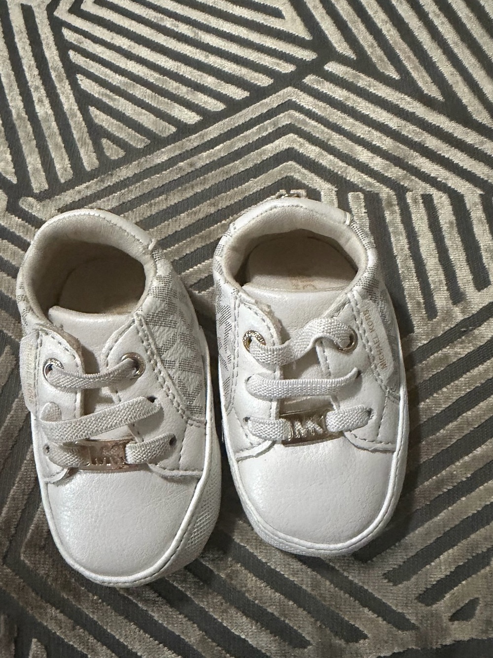 Michael Kors White Baby Lace-Up Sneakers with Gold Accent